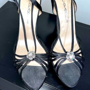 Satin jeweled evening heels